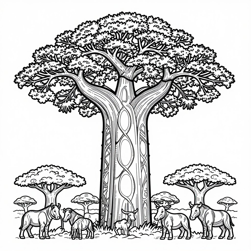 Baobab Tree - free printable coloring page