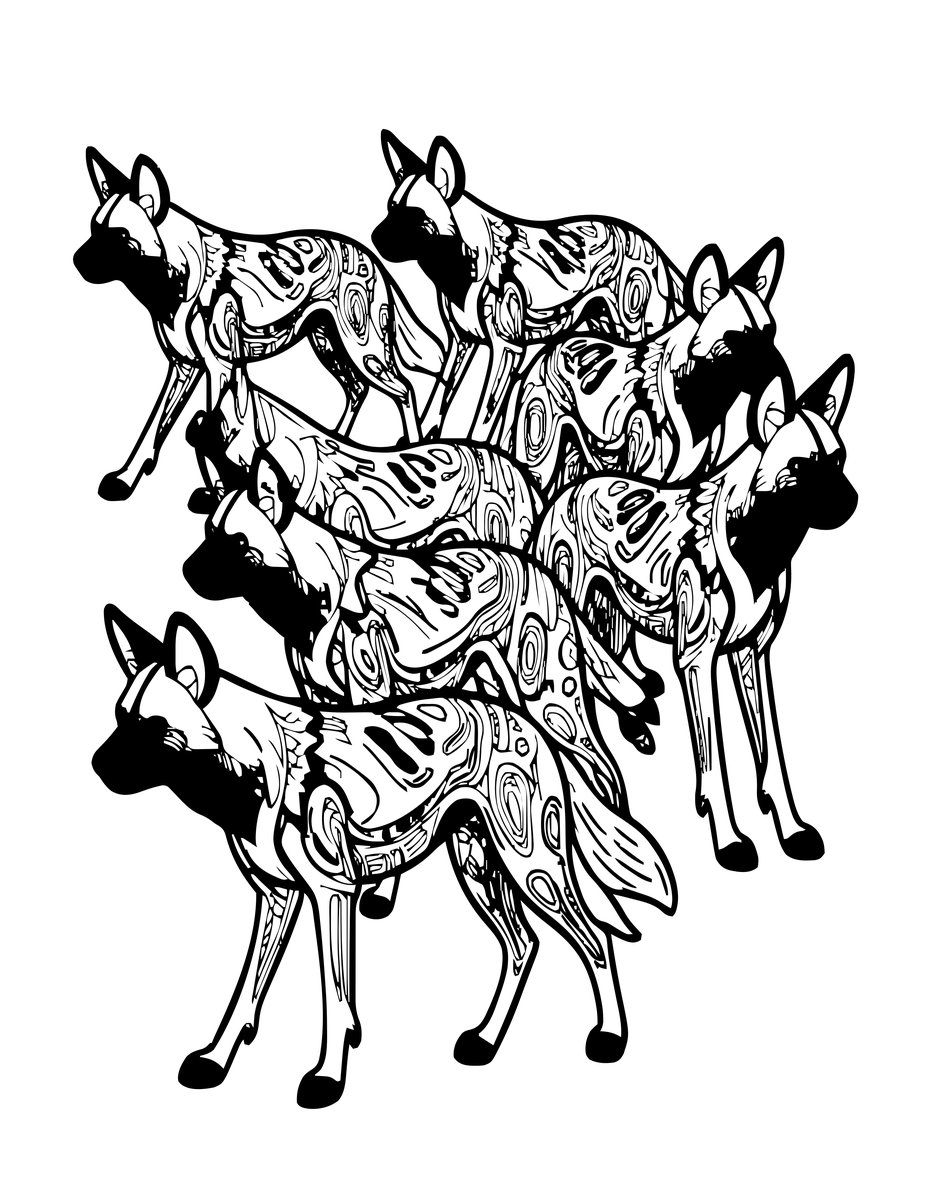 Wild Dog Pack - free printable coloring page