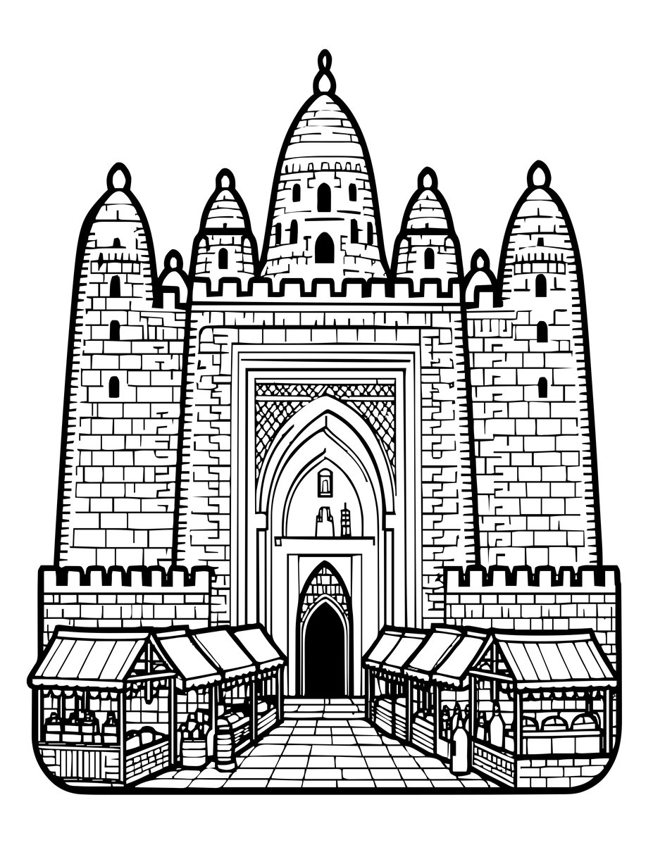 Djenne Mosque - free printable coloring page