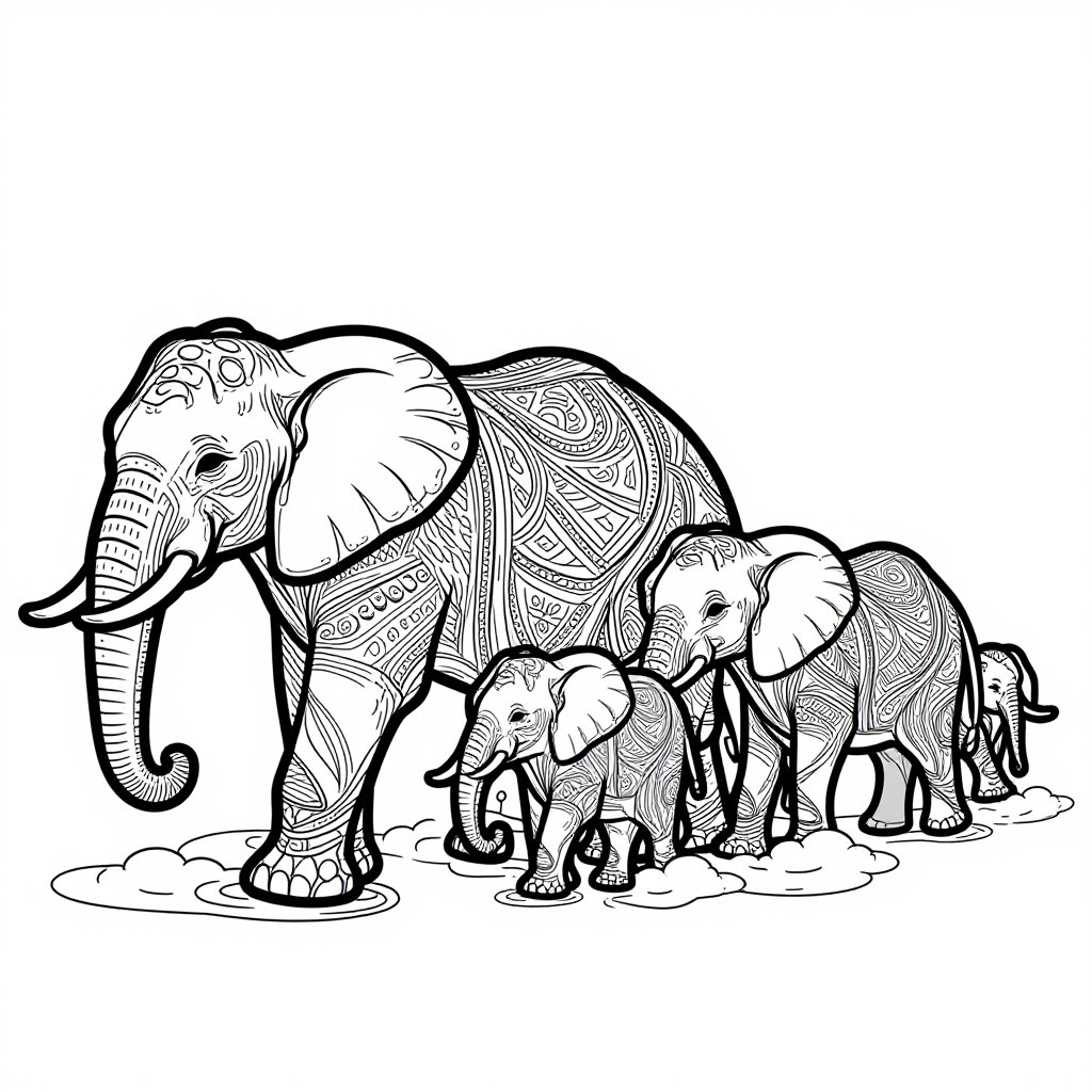 Elephant Herd - free printable coloring page