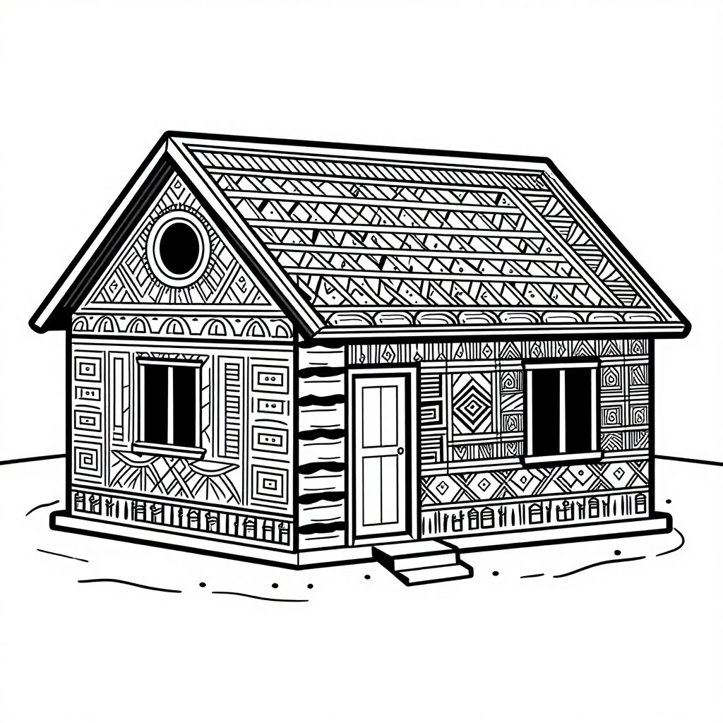 Ndebele House - free printable coloring page