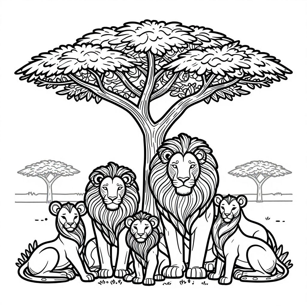 Lion Family - free printable coloring page