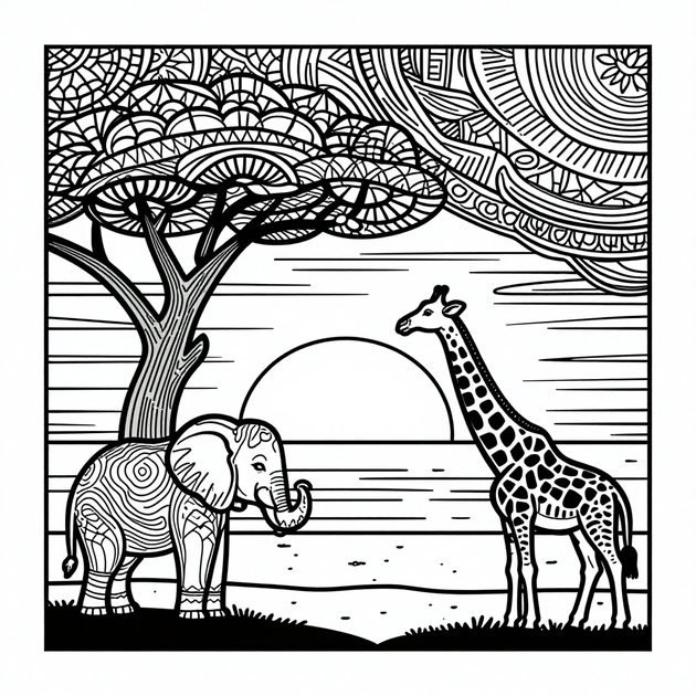 Safari Sunset - Free printable coloring page