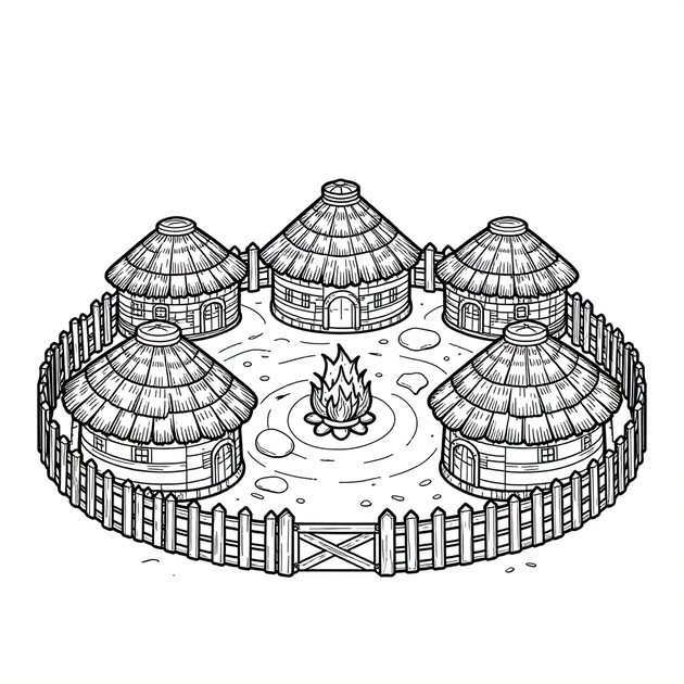 African Village - Free printable coloring page