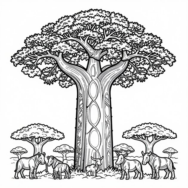Baobab Tree - Free printable coloring page