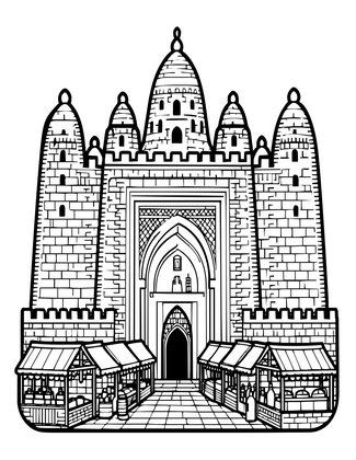 Djenne Mosque - Free printable coloring page