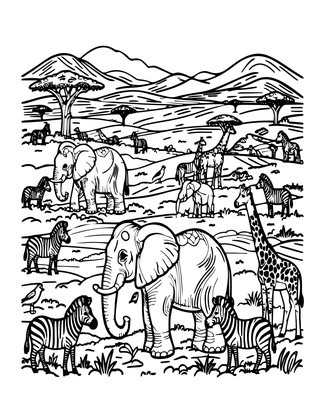 African Panorama - Free printable coloring page