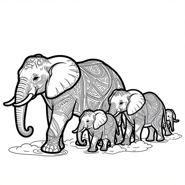 Elephant Herd - Free printable coloring page