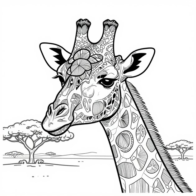 Giraffe Portrait - Free printable coloring page