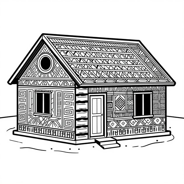 Ndebele House - Free printable coloring page