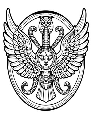 Winged Sun Disc - Free printable coloring page