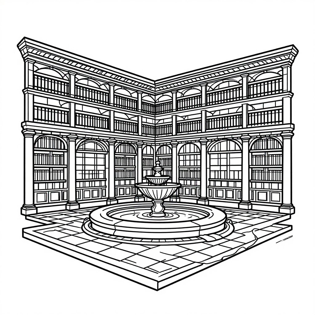 Library Courtyard - free printable coloring page