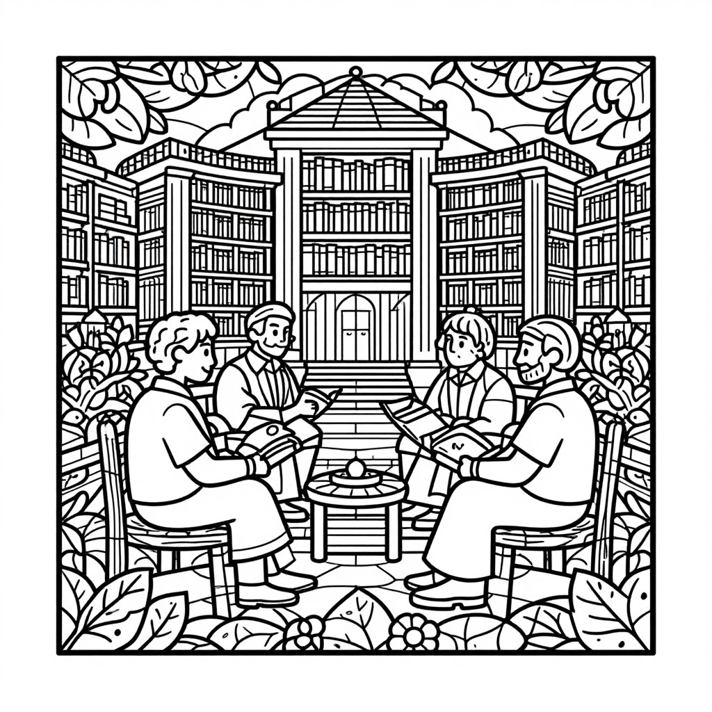 Burning Library - free printable coloring page