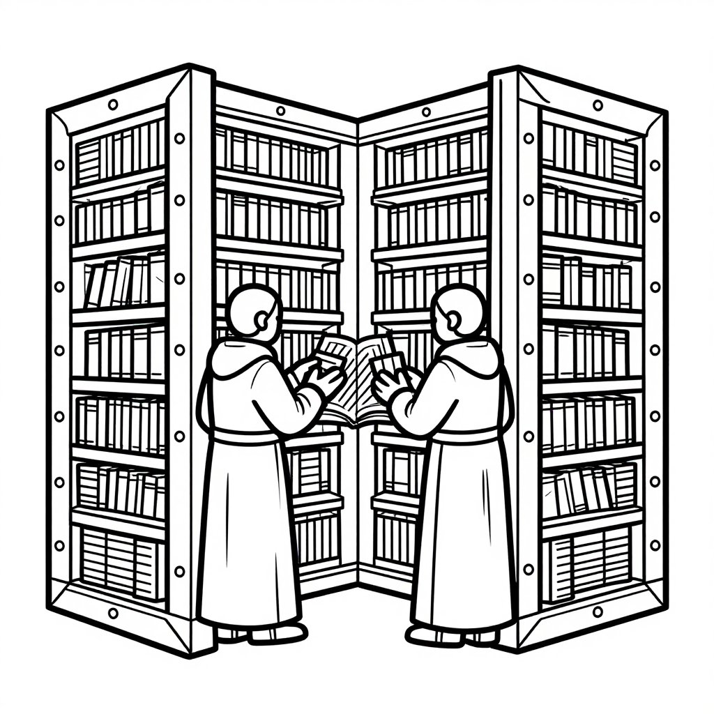 Library Fresco - free printable coloring page
