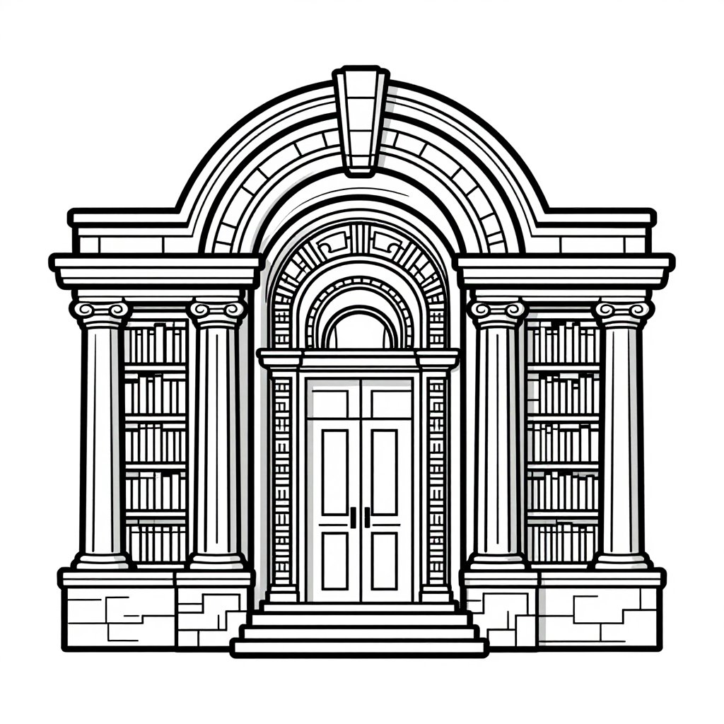 Library Entrance - free printable coloring page