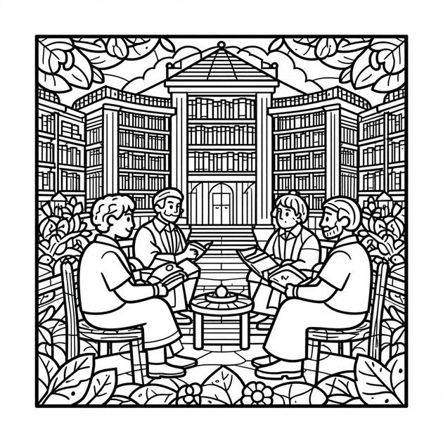 Burning Library - Free printable coloring page