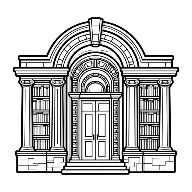 Library Entrance - Free printable coloring page
