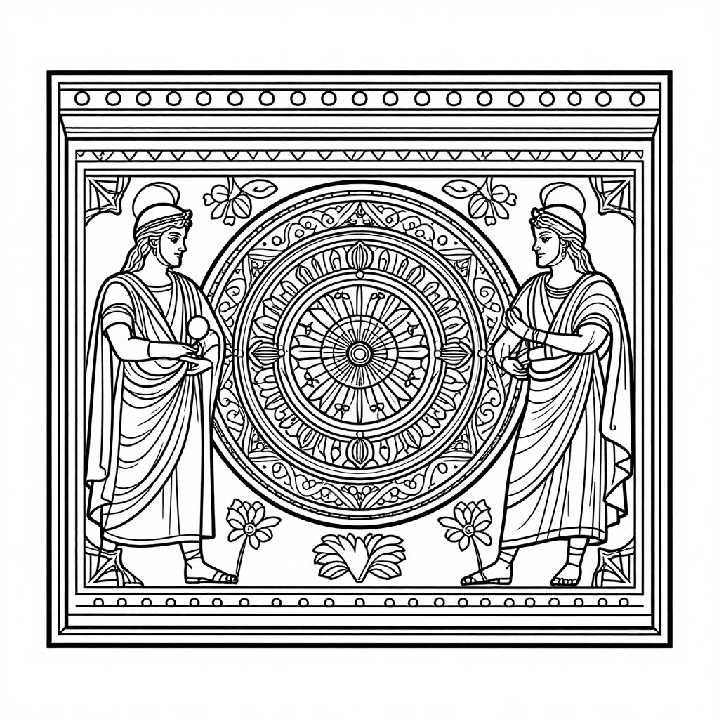 Ruins at Sunset - free printable coloring page