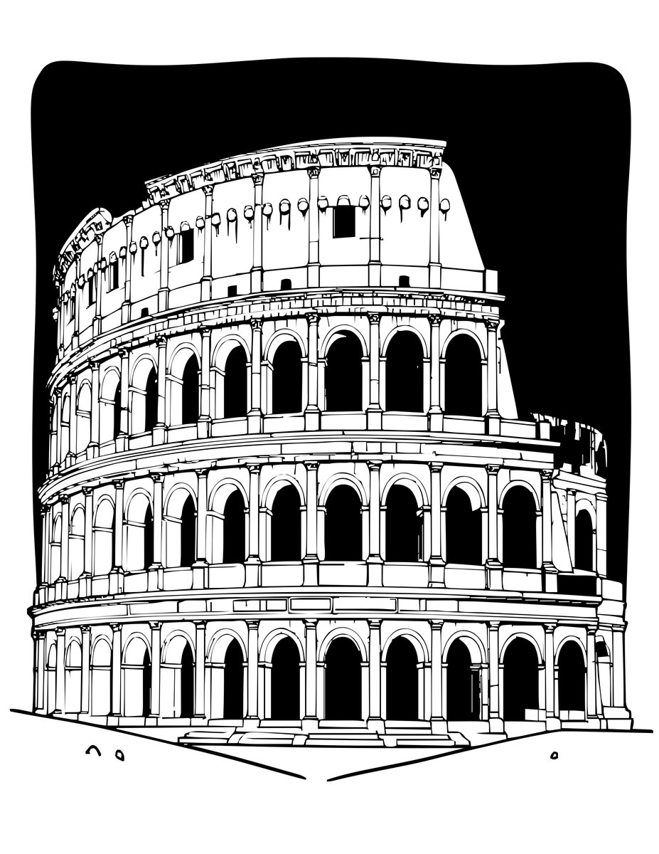 Roman Ruins at Night - free printable coloring page