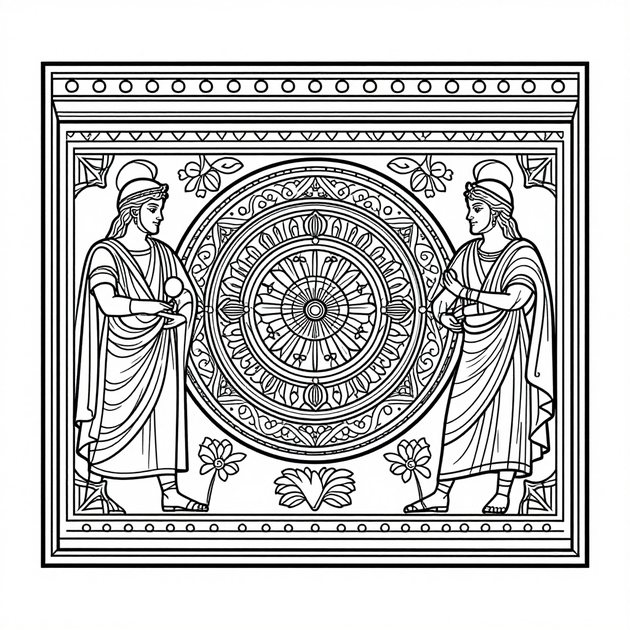 Ruins at Sunset - Free printable coloring page