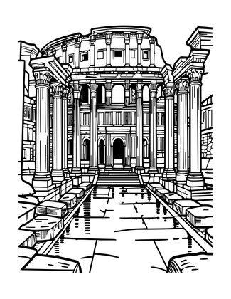 Ruins in Rain - Free printable coloring page