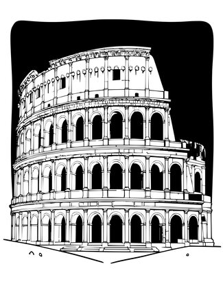 Roman Ruins at Night - Free printable coloring page