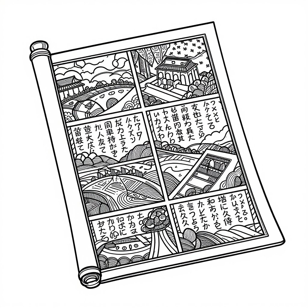 Japanese Emaki - free printable coloring page
