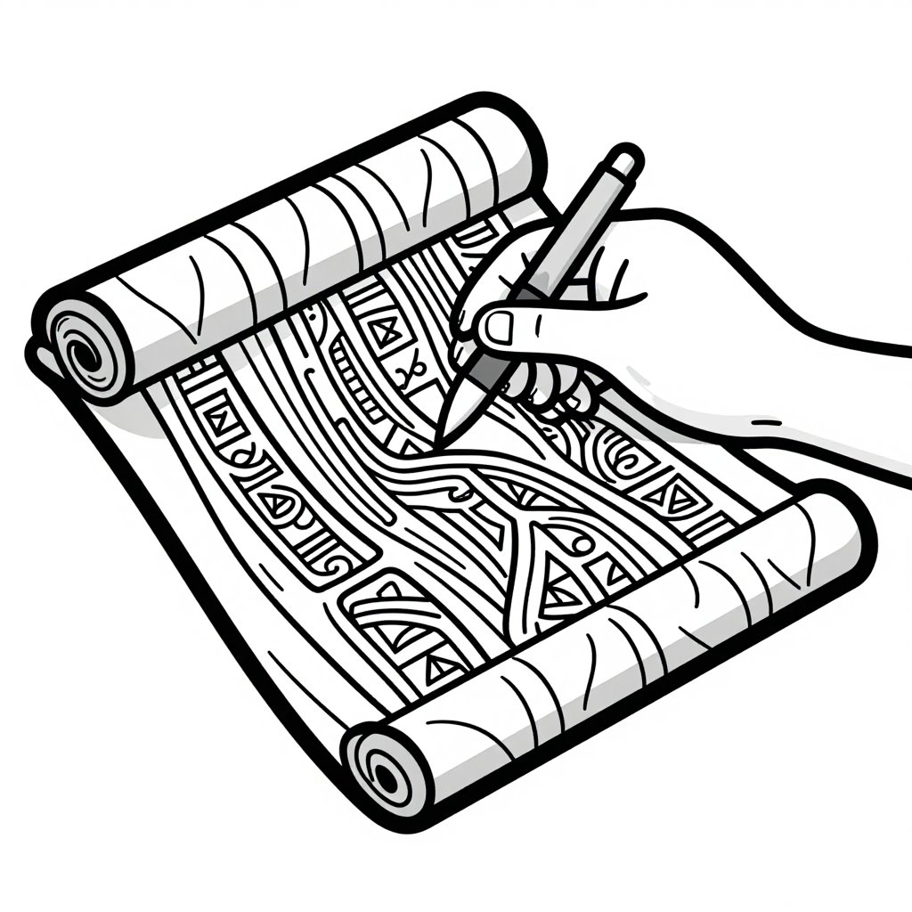 Scroll and Candle - free printable coloring page