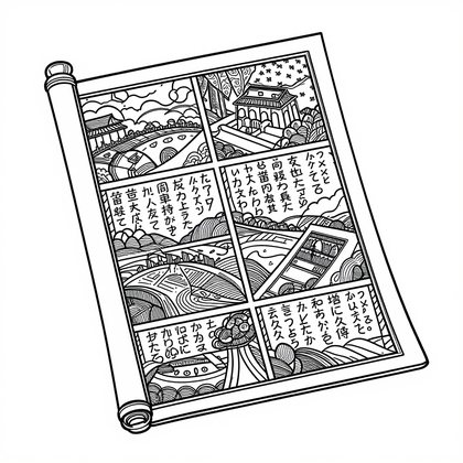 Japanese Emaki - Free printable coloring page