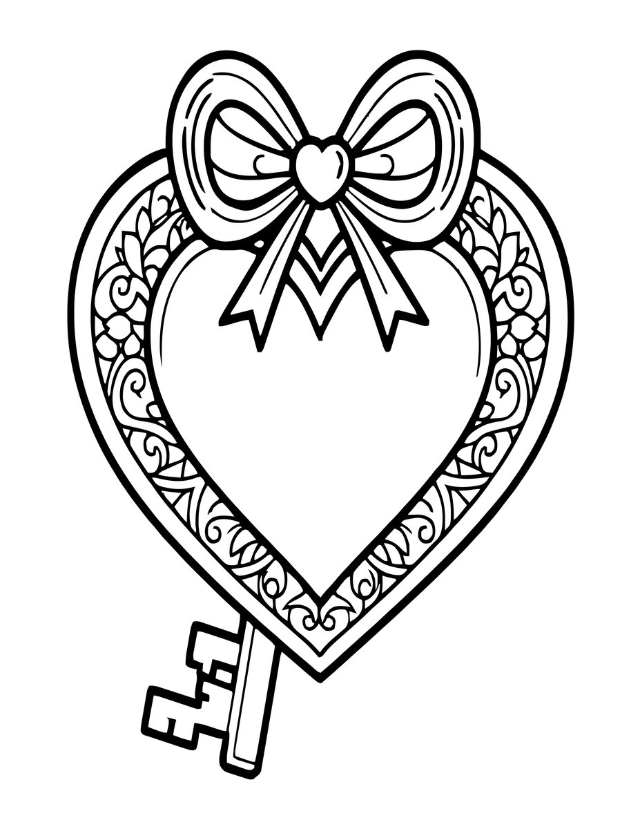 Heart Key - free printable coloring page