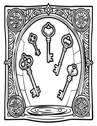 Floating Keys Fantasy - Free printable coloring page