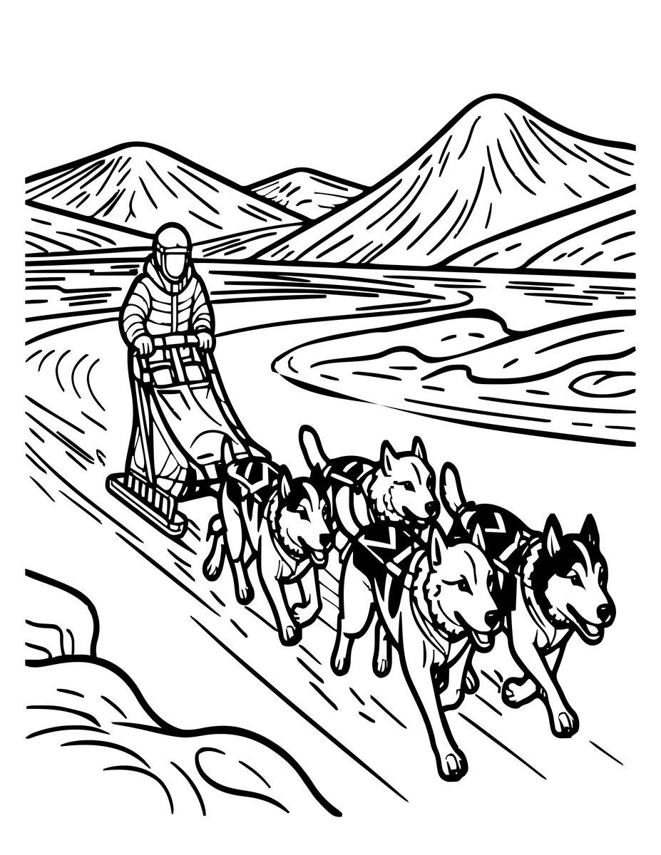 Sled Dogs - free printable coloring page