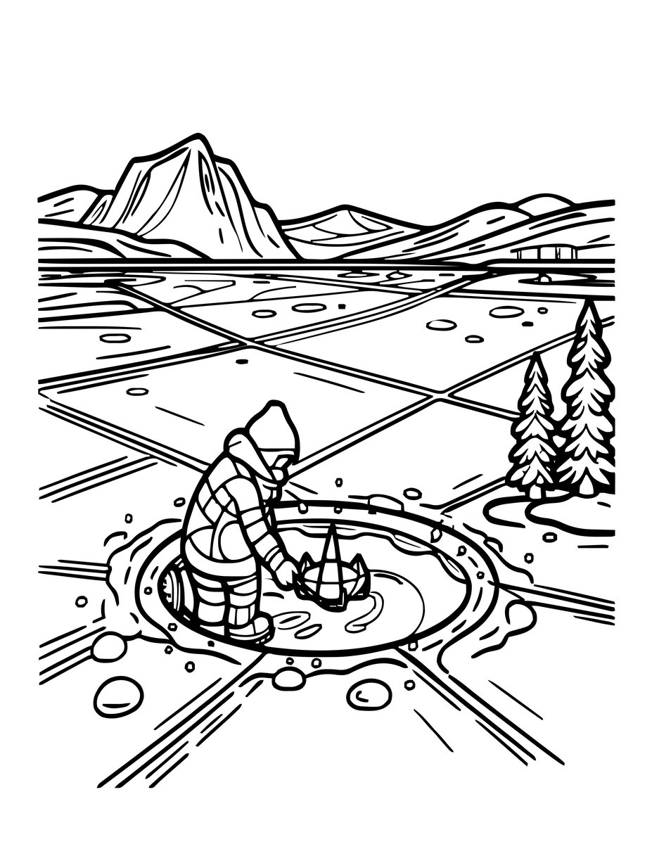 Ice Fishing - free printable coloring page