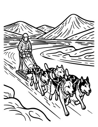 Sled Dogs - Free printable coloring page