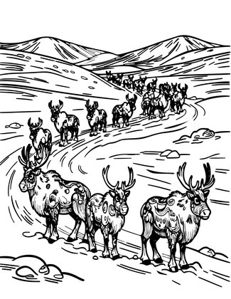 Reindeer Migration - Free printable coloring page