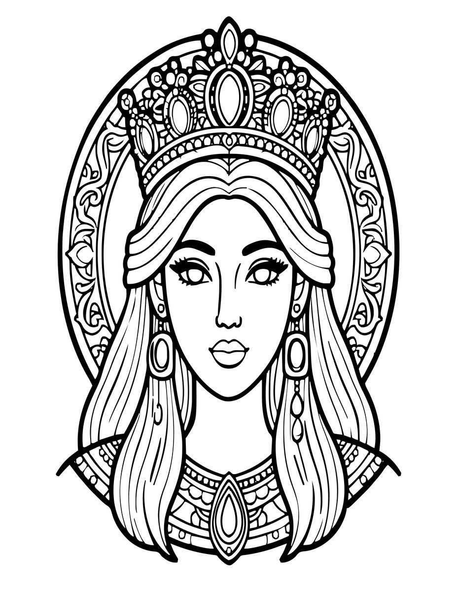 Crowned Woman - free printable coloring page