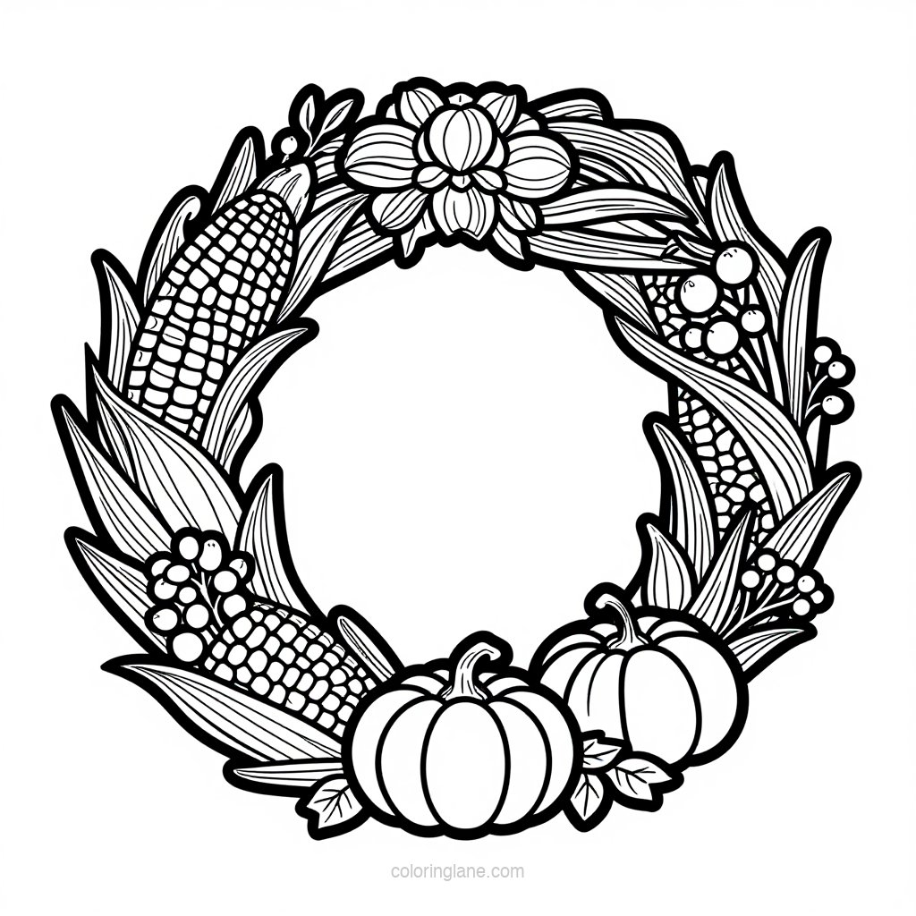 Harvest Wreath - free printable coloring page