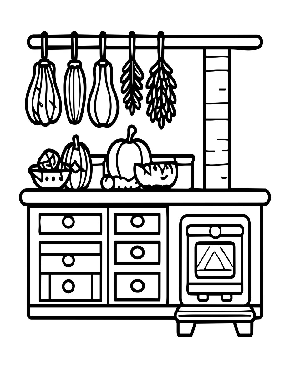 Autumn Kitchen - free printable coloring page