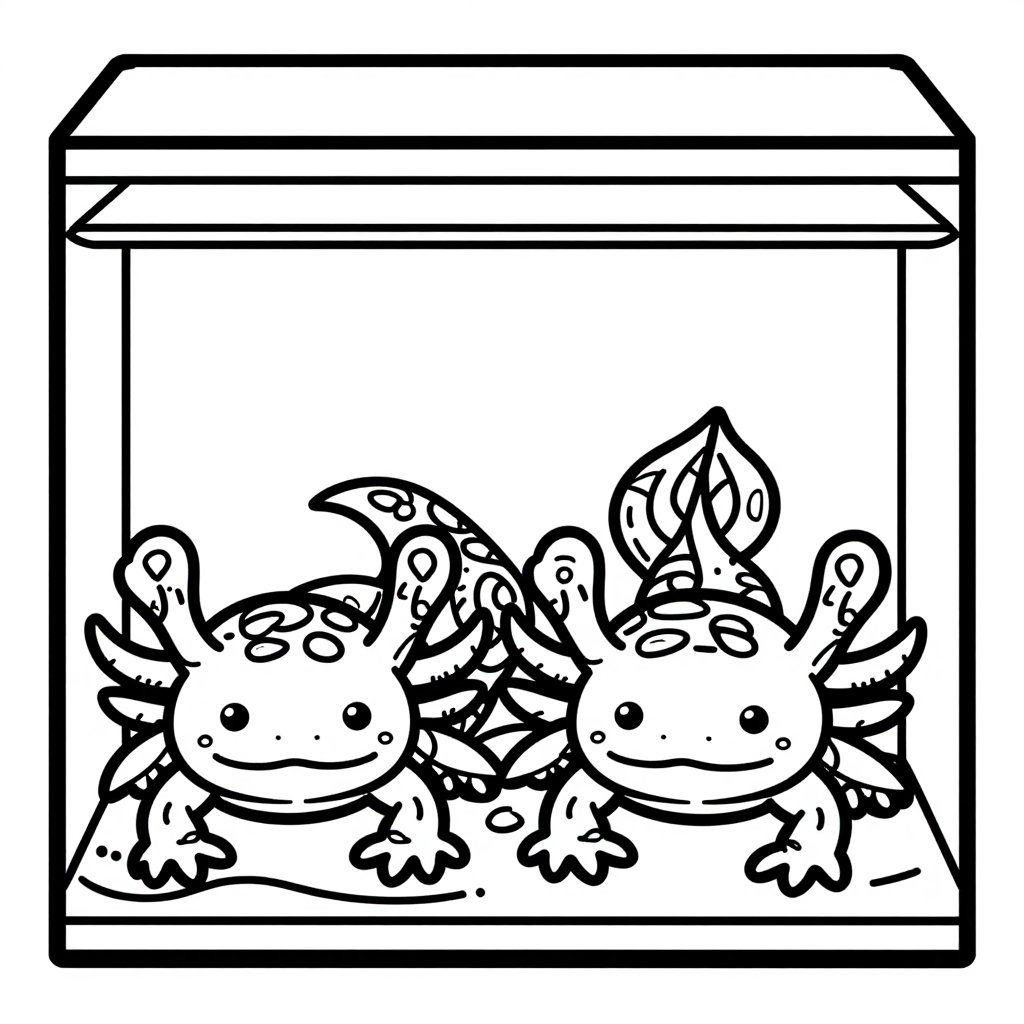Baby Axolotls - free printable coloring page