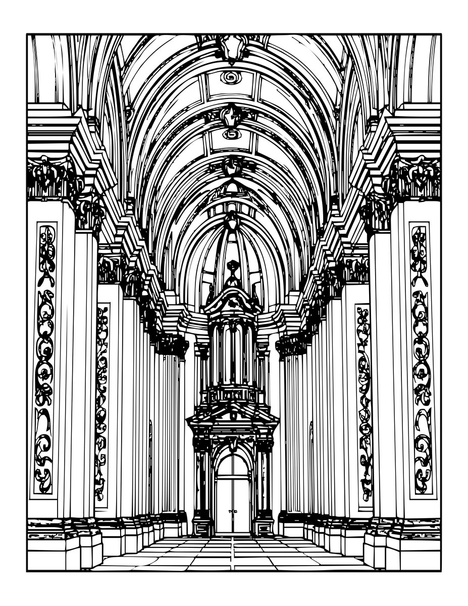 Wieskirche Interior - free printable coloring page