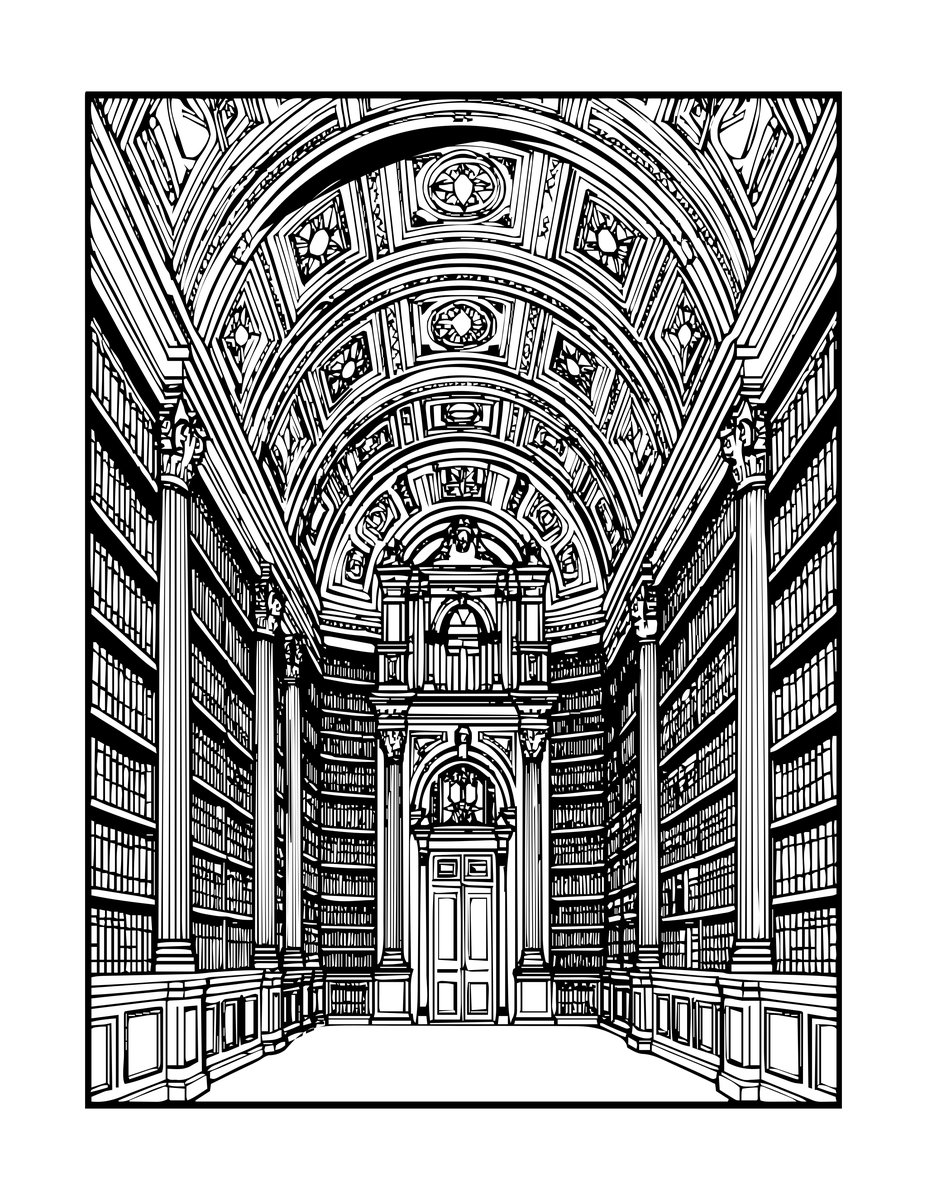 Baroque Library - free printable coloring page