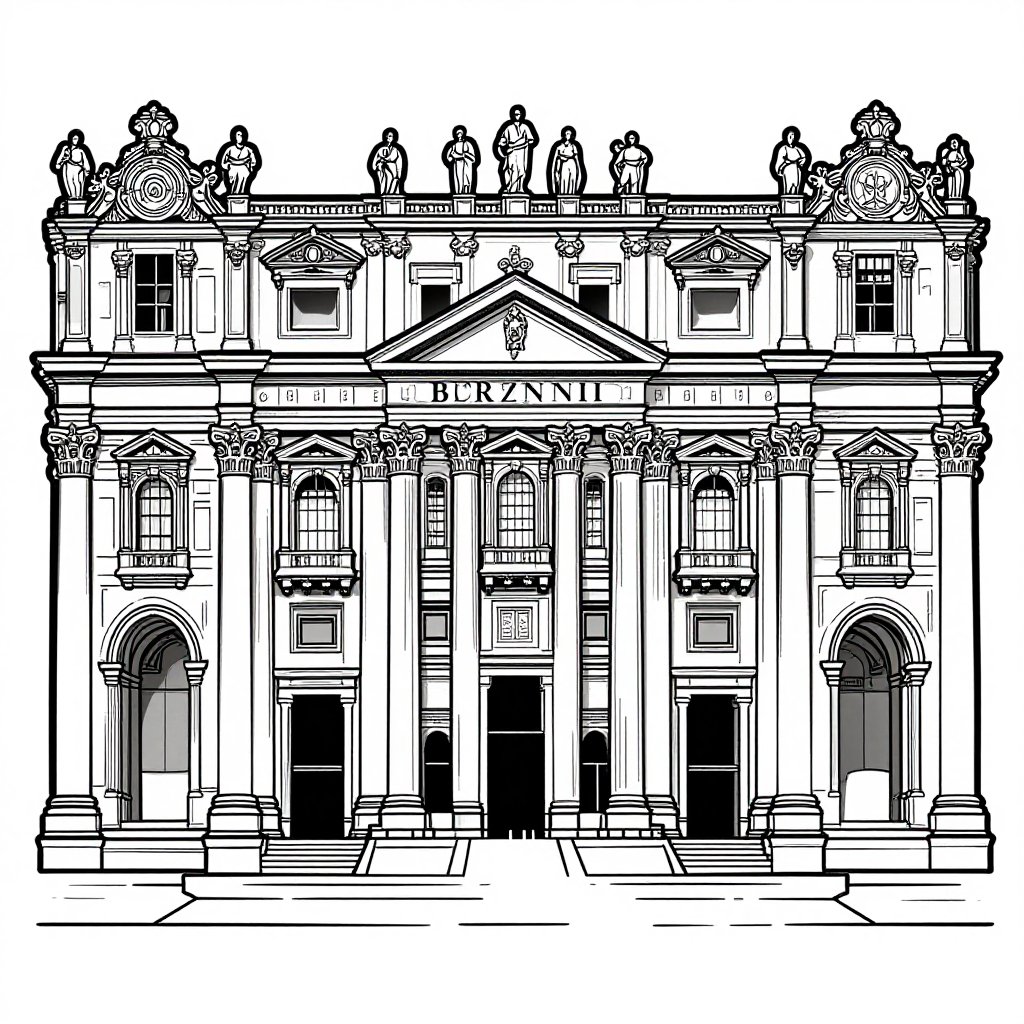 Baroque Church Interior - free printable coloring page