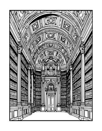 Baroque Library - Free printable coloring page