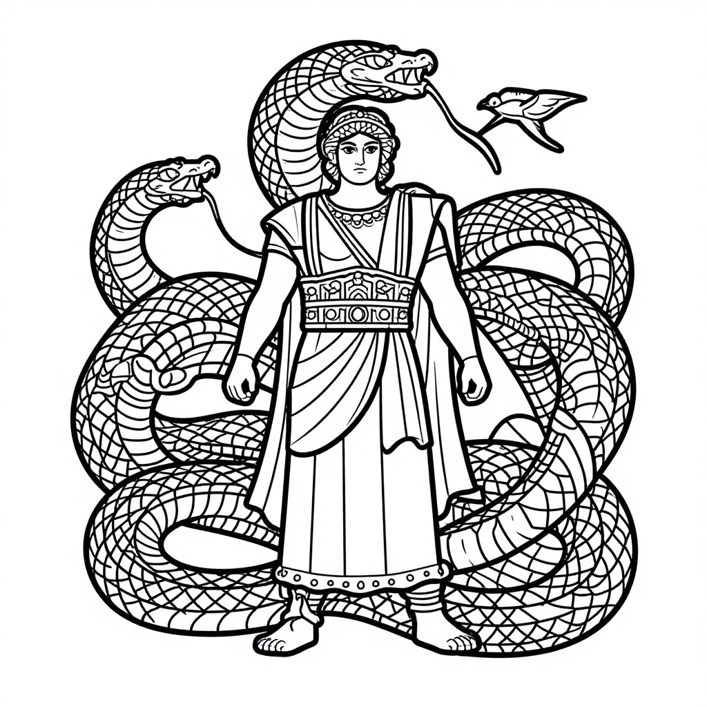 Python and Hero - free printable coloring page