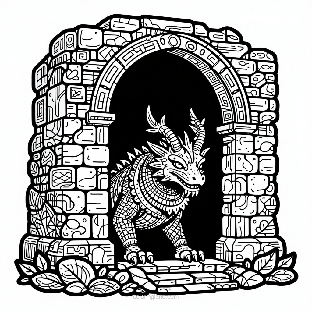 Basilisk in Ruins - free printable coloring page