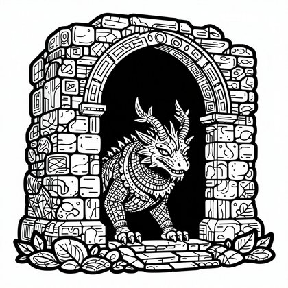 Basilisk in Ruins - Free printable coloring page