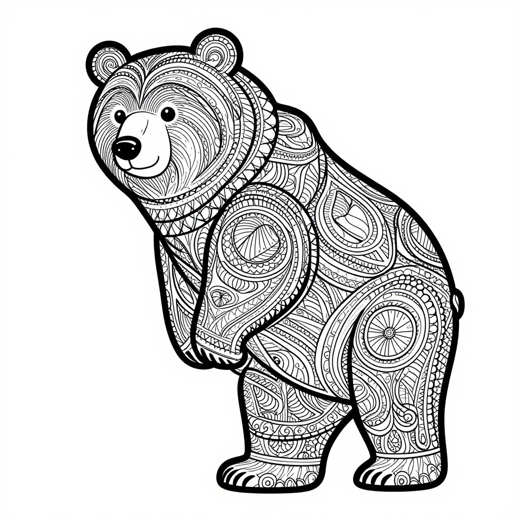 Bear at Dusk - free printable coloring page
