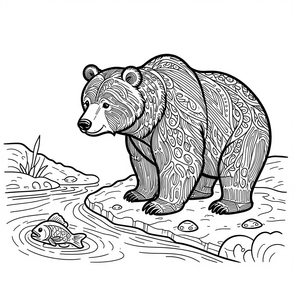 Bear Scratching - free printable coloring page
