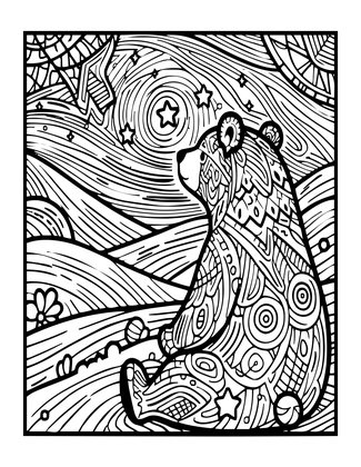 Bear Under Stars - Free printable coloring page