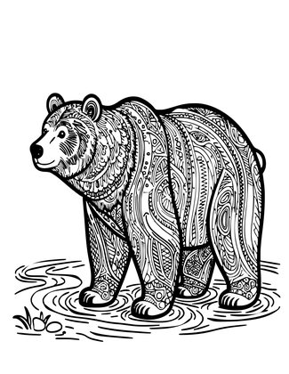 Bear in River Mist - Free printable coloring page